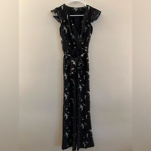 Ann Taylor Navy Blue Floral Jumpsuit - 00P